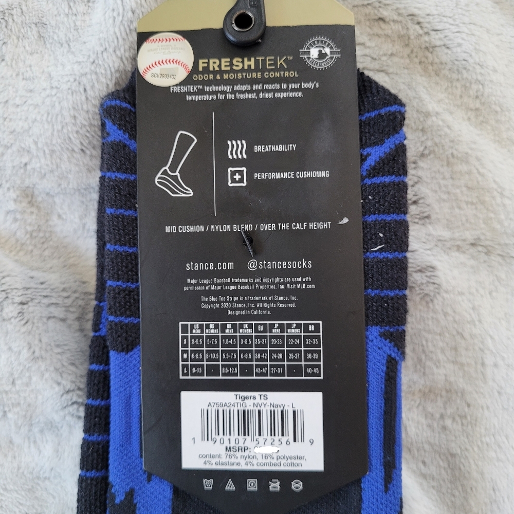 Stance Mens Large 9-13 MLB Detroit Tigers Baseball OTC Crew Socks Freshtek - Picture 11 of 15